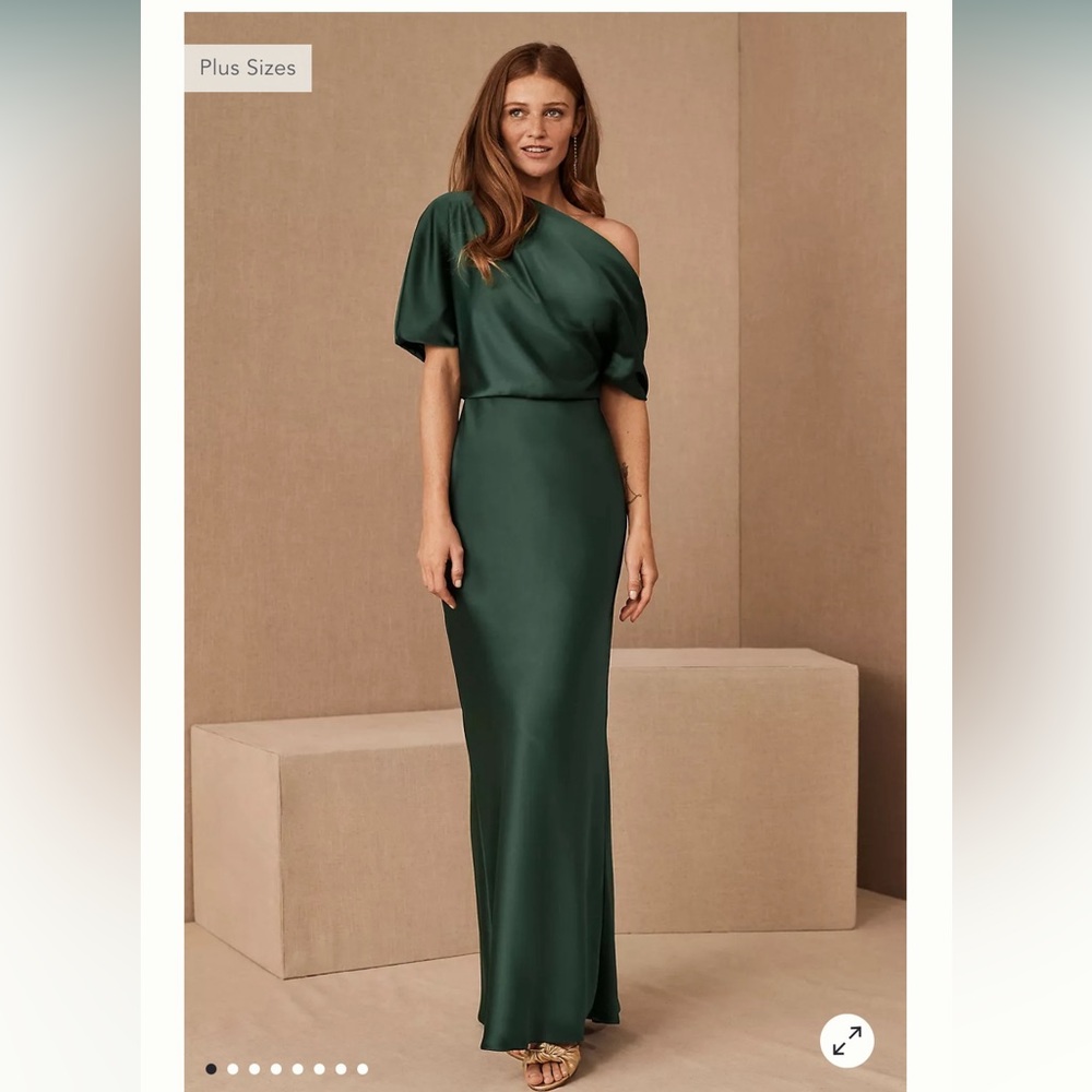 AMSALE One Shoulder Satin Gown - Dark Green